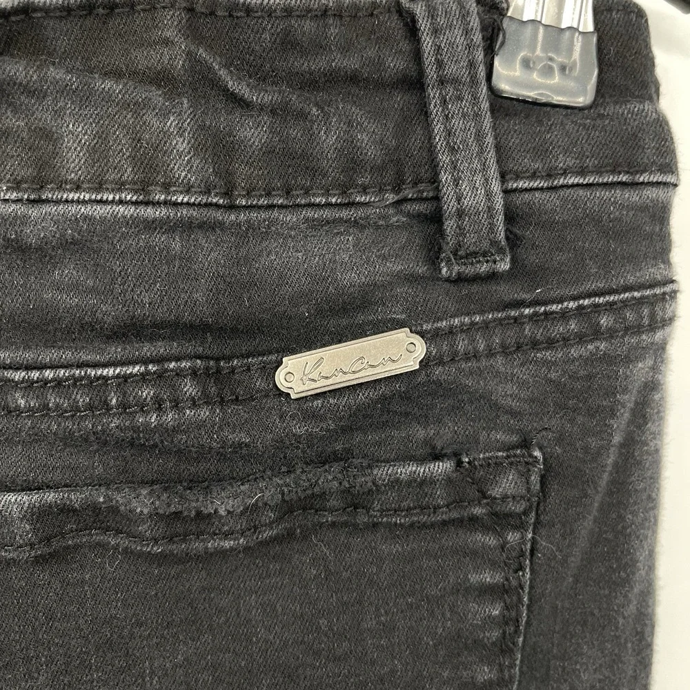 Kancan Jean Skirt Women S Black Denim Short Mini Raw Fray‎ Hem Stretch Med Wash
